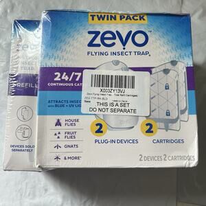 Zevo Flying Insect Trap (2 Plug-in Bases + 4 Cartridges) Featuring Blue UV Light